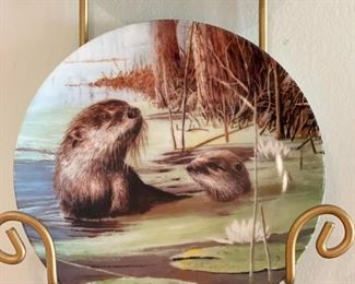 Limited Edition Davenport Pottery Company Otters at Play Plate Set - 8 available. Sold with Display Racks. Photo 3 of 9.