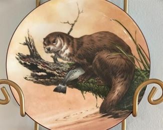 Limited Edition Davenport Pottery Company Otters at Play Plate Set - 8 available. Sold with Display Racks. Photo 4 of 9.