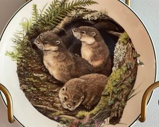 Limited Edition Davenport Pottery Company Otters at Play Plate Set - 8 available. Sold with Display Racks. Photo 6 of 9.