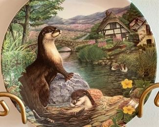 Limited Edition Davenport Pottery Company Otters at Play Plate Set - 8 available. Sold with Display Racks. Photo 8 of 9.