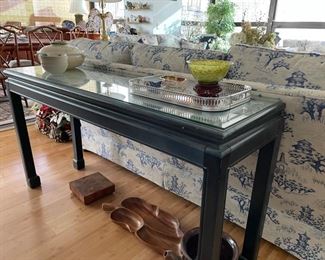 Asian-Style Console with Glass Top. Measures 54" x 16" D x 30" H. Photo 1 of 3. 