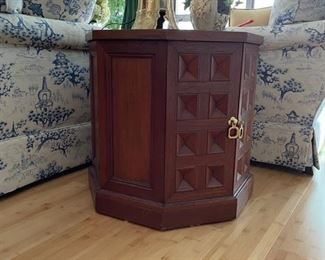 Custom Marble-Top Teak Side Table with Brass Handles - 2 available. Each measures 22" D and 22" H. Photo 2 of 2.