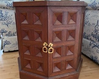 Custom Marble-Top Teak Side Table with Brass Handles - 2 available. Each measures 22" D and 22" H. Photo 1 of 2.
