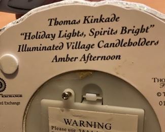 Thomas Kinkade Illuminated Village Candleholders with Flameless Candles. Set of 3; 2 shown. Photo 2 of 2.