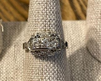 14k white gold Art Deco ring with beautiful clean diamonds