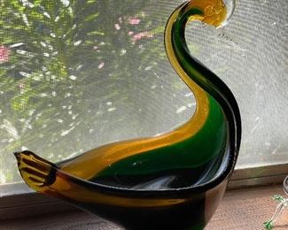 blown glass bird dish