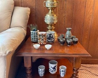 Japanese pottery, brass lamp
