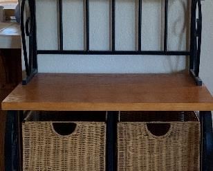 Bakers Rack w Wicker Storage Baskets
