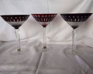 3 Elegant Ruby Red Martini Glasses