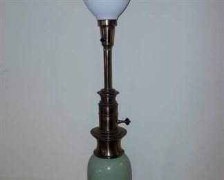 1940s Celadon Porcelain Lamp with Bronze Base with Added Torchiere