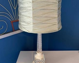 Cut Glass and Metal Table Lamp with Shade