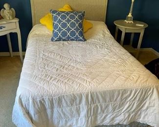 Full Size Bed with Woven Rattan Headboard