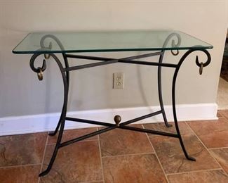 Heavy Wrought Iron Glass Top Side Table
