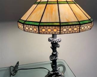 Stained Glass Inspired Lamp with Sunflower and Basket Weave Base