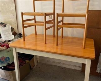 Table with 2 Chairs with Woven Seats