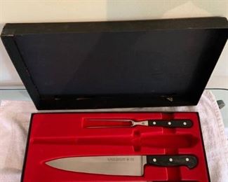 Three Piece Wusthof Chef knives and Meat Fork