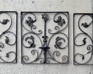 Three Piece Decorative Metal Wal Hanging with Center Candle Holder