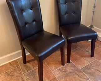 Two Contemporary Brown Leatherette Dining Chairs