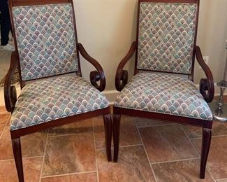 Two Ethan Allen Scrolled Arm Chairs