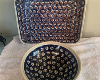 Two Piece Hand Made Boleslawiec Pottery Made in Poland