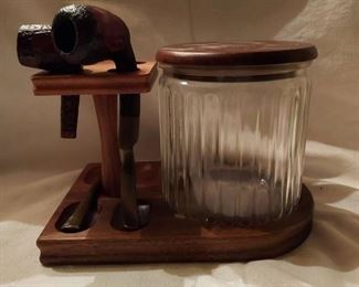 Vintage Decatur Industries Walnut Pipe Holder Stand with Humidor