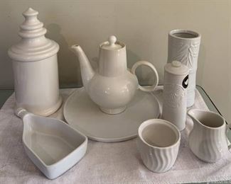 Vintage J and G Meakin Ironstone Teapot with Six Other Various White Serving Decor Items