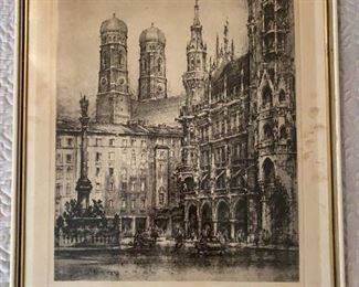 Vintage Munich Cathedral Lithograph