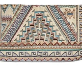 6065
A Navajo Regional Raised Outline Blanket, By Lena Curtis
Fourth-Quarter 20th Century, Diné
Woven in polychrome wool with a raised outline technique designed with all-over stepped and meandering geometric motifs
32" L x 46.5" W
Estimate: $200 - $400