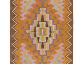 6066
A Navajo Rug, By Stella Dubsie
Fourth-Quarter 20th Century, Diné
Woven in polychrome wool with a stepped and serrated diamond with banded edges
38.5" L x 25.5" W
Estimate: $200 - $300