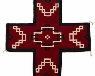 6070
A Navajo Cross-Form Weaving, By Sylvia Shay
Mid-20th Century, Diné
Woven in red, black and cream wool in a cross form
45" H x 45" W
Estimate: $300 - $500