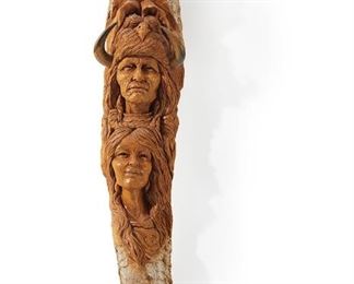 6094
A Ron Foreman Carved Wood Totem
1989
Signed and dated: R. Foreman, 1989
Depicting a man with buffalo and eagle headdress and woman
28" H x 6" W x 4" D
Estimate: $300 - $500