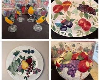 Fruit wine glasses, tureen, plates