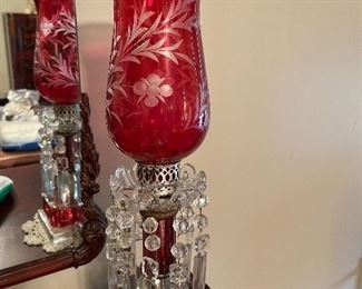 Cranberry glass lamps