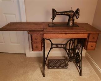 https://ctbids.com/estate-sale/13112/item/1187609 Antique Singer Sewing Machine & Table
This antique Singer Sewing Machine and Table was our client's grandmother's. Our client learned how to sew on this at a very young age. It measures 37" wide, 18" in depth, and 30" in height. Great condition!
