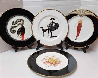 https://ctbids.com/estate-sale/13112/item/1202757 Set 1 of 2: House of Erte' Highly Collectible Plates (Father of Art Deco)
These four beautiful plates entitled "Applause," "Flames D' Amour," "Le Soleil Ebony" and "Symphony in Black" measure 12"L.