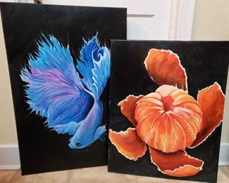 https://ctbids.com/estate-sale/13112/item/1202761 Signed Sandra Arbuckle Oil Paintings
These gorgeous paintings were done in March of 2020 by Sandra Arbuckle. The flower painting measures 24"L x 30"H and the fish painting measures 36"H x 24"L. 
