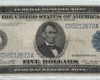 https://www.ebay.com/itm/125032946175	LRM8358 US $5 1914 Federal Reserve Large Note Philadelphia W5		Offer	 $149.99 
