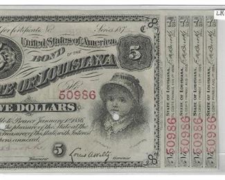 LRM8359 1875 Louisiana $5 Bond Note W2		Offer	 $69.99 
