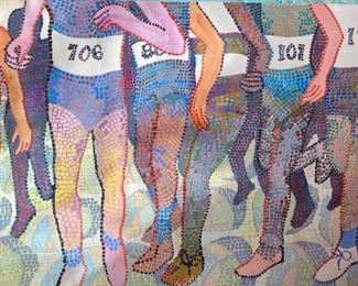 Florida artist Louise Waters original watercolor of runners, unframed. 26" X 40"
