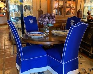 Large quantity of blue and white chairs- only used once in beautiful condition