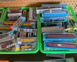 N scale box cars, tankers, freight cars and locomotives 