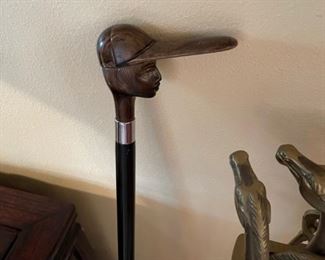 Coll vintage cane, walking stick with baseball player head. 