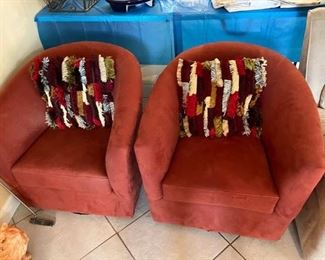 Pair of swivel barrel chairs 