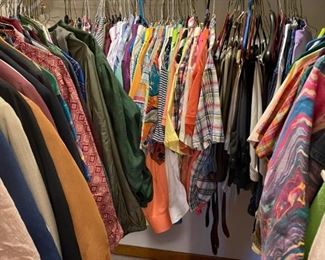 Three closets full FULL of quality Mens clothing. All the big names and vintage too. Size M-L-  Dress shirts to Polos, jeans to dress slacks, jackets to full suits. 