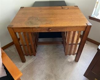 Antique Mission desk, rock solid but top needs refinished. 