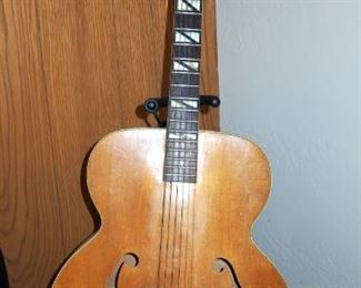 Vintage Silvertone 6 String Acoustic Guitar, With Inlay, And Silvertone Amplifier, Model 1340, Includes Guitar Stand, And Carry Case