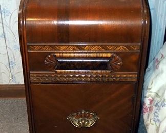 Antique Waterfall Style Single Door Side Table, 26.5" x 15.25" x 16"