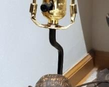 intage Levington Table Lamp, 30" Tall, With Drum Shade, Monkey Lamp, 20.5" Tall, No Shade, And Antique Wood Lamp, 31" Tall, With Shade