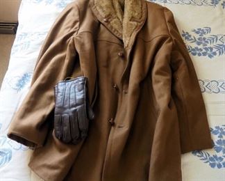 Vintage Bonds Fifth Avenue Wool And Faux Fur Collar Coat, Size 52, And Leather Gloves