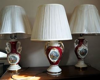Vintage George And Martha Washington Matching Table Lamps, Qty 3, 29" Tall
